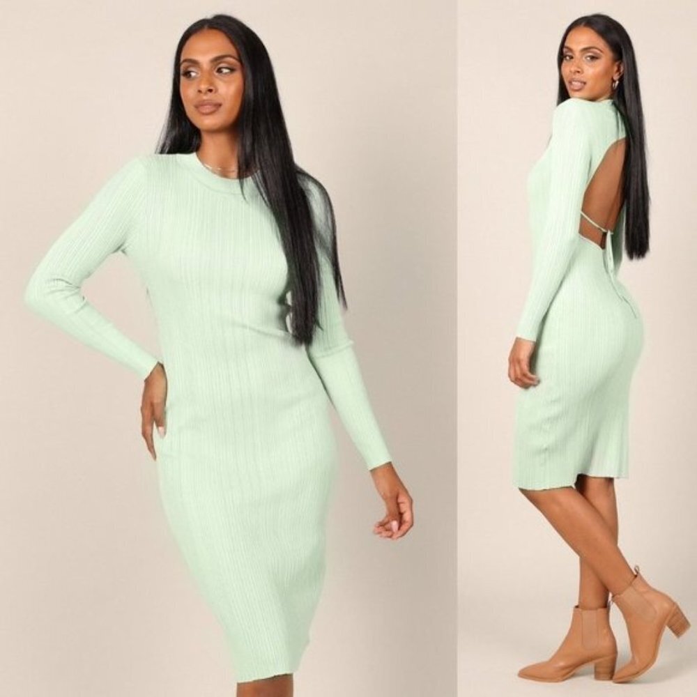 Petal & Pup NEW Milleri Knit Bodycon Open Back Dress in Sage Green Size 4 - Picture 2 of 11